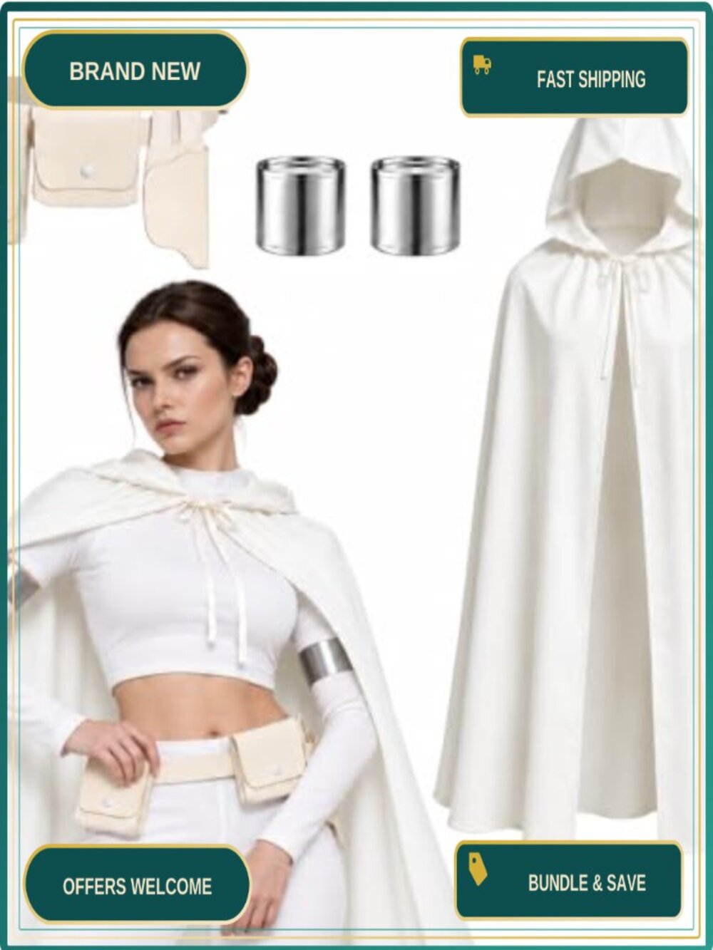 Womens Galactic Senator Cosplay Costume Set Cape Belt Bracelets